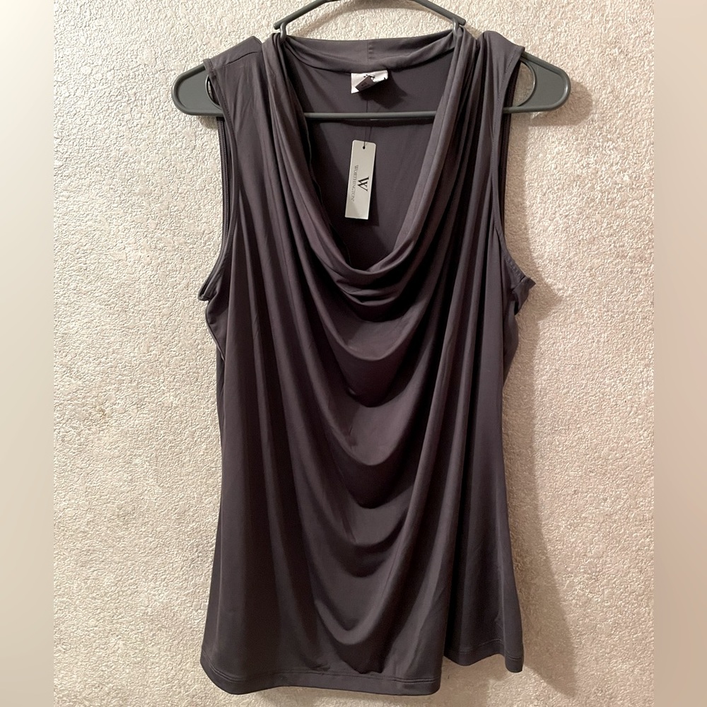 Worthington Gray Drape Neck Top